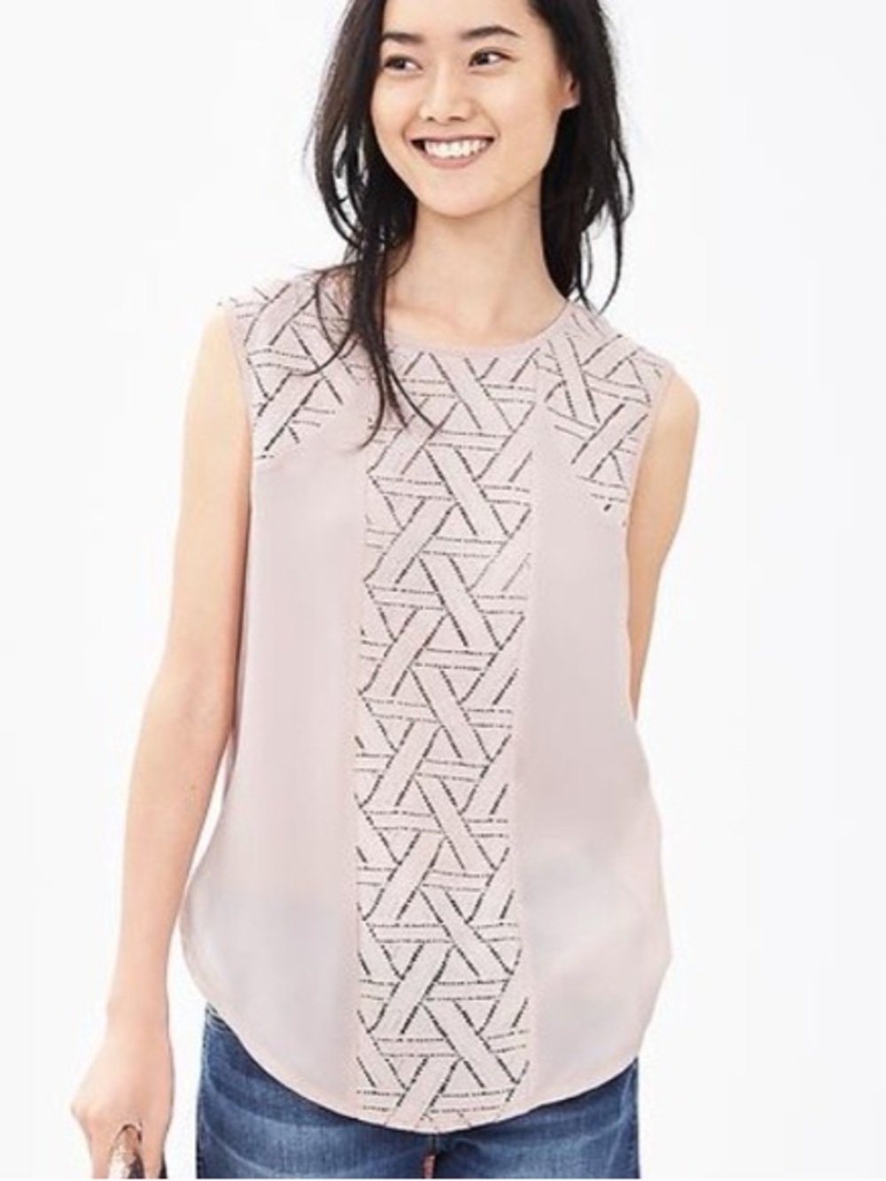 Banana Republic Blush Pink Geometric Cutout Lace Front Sleeveless Blouse XS
